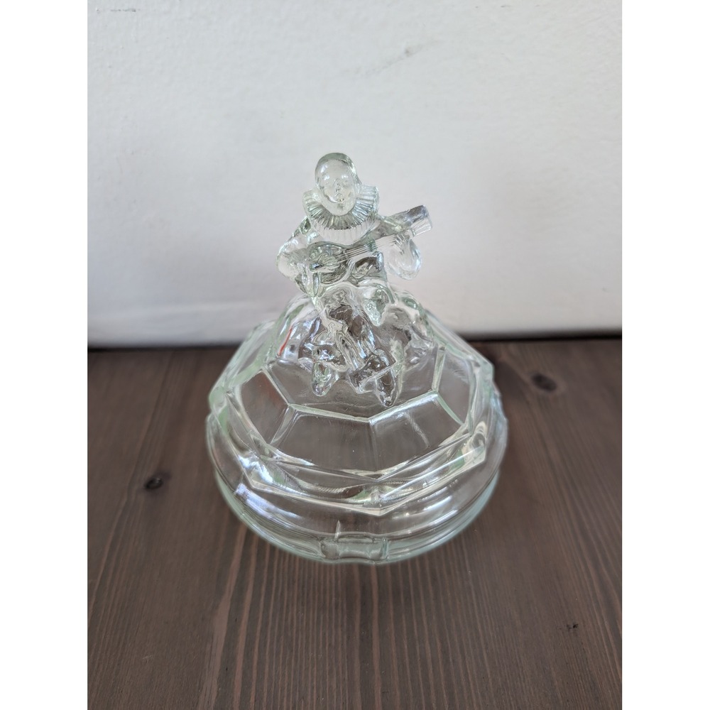 Vintage L.E. Smith Minstrel Glass Trinket Box Candy Dish‎ Vanity Powder Jar